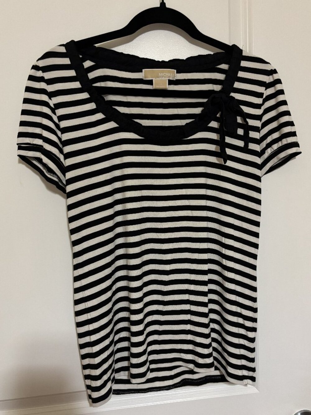 Michael Kors black and white striped shirt with bow